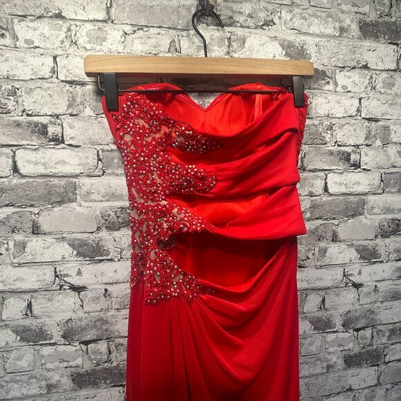 EUC Xscape Strapless Beaded Cut Out Back Prom Dress Size 0 (Red) STYLE# XS6876 - Picture 7 of 15